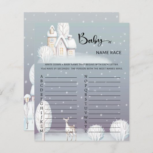 スノーハウスベビーシャワーベビーネームレースゲーム (正面/裏面)