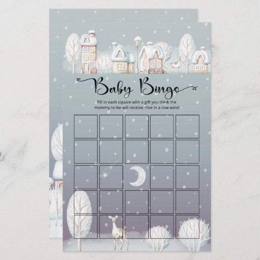 スノーハウス冬の赤ちゃんシャワーベビービンゴゲーム (正面/裏面)