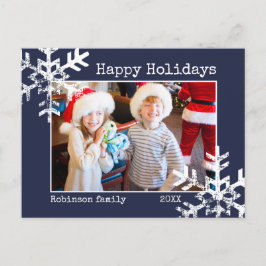 スノーハッピーホリデイフォトクリスマスネービーブルー シーズンポストカード