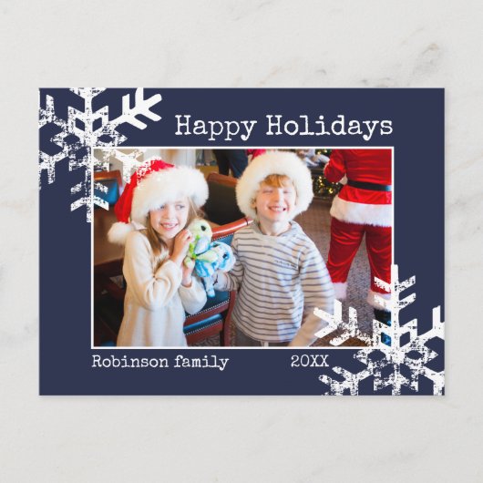 スノーハッピーホリデイフォトクリスマスネービーブルー シーズンポストカード (正面)