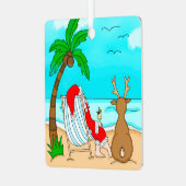 スノーバードクリスマスサンタトナカイオンビーチ  メタルオーナメント (正面左)