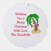 スノーバードクリスマス |サンおもしろいタ飾の手のひら オーナメントカード (裏面)