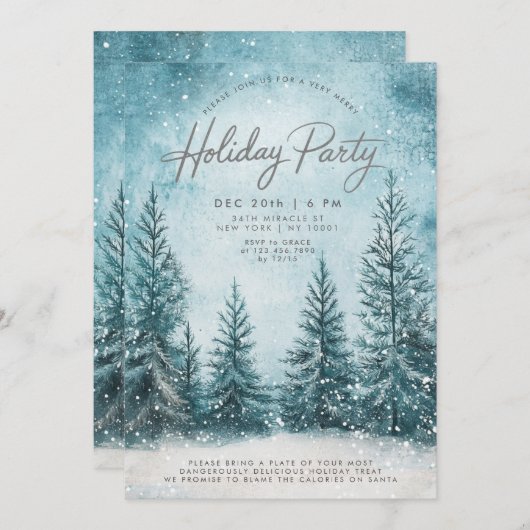 スノーパインズスノークリスマスツリーウィンターホリデー 招待状 (正面/裏面)