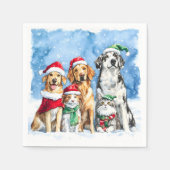 スノーパズ フェスティブ キュート クリスマス ペット 水彩 スタンダードカクテルナプキン (正面)