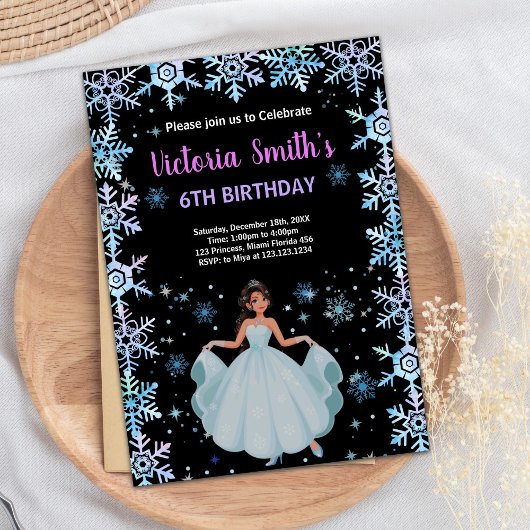 スノーパープルフローラプリンセス誕生日招待状 招待状