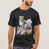 スノーヒョウ冬山大きな猫野生動物 Tシャツ (正面)