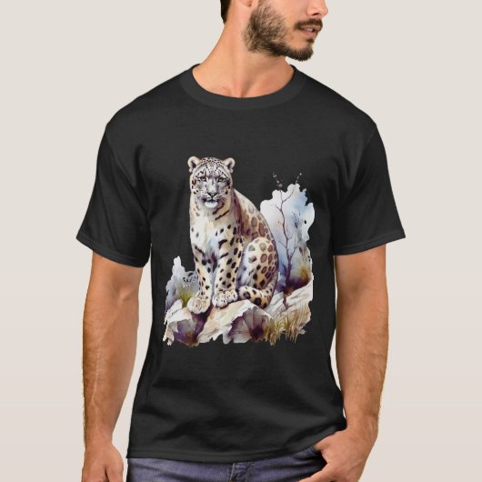 スノーヒョウ冬山大きな猫野生動物 Tシャツ (正面)