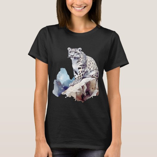 スノーヒョウ冬山大きな猫野生動物 Tシャツ (正面)