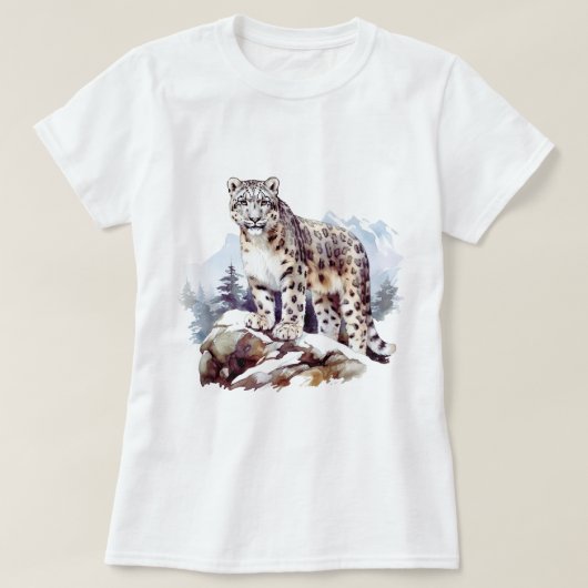 スノーヒョウ冬山大きな猫野生動物 Tシャツ (デザイン正面)