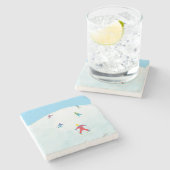 スノーヒルの小さなスキーヤー ストーンコースター (横)