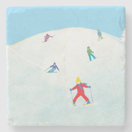 スノーヒルの小さなスキーヤー ストーンコースター (正面)
