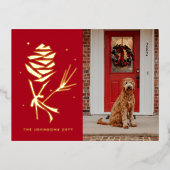 スノーピネコーンホリデーフォト 箔シーズンポストカード (正面)