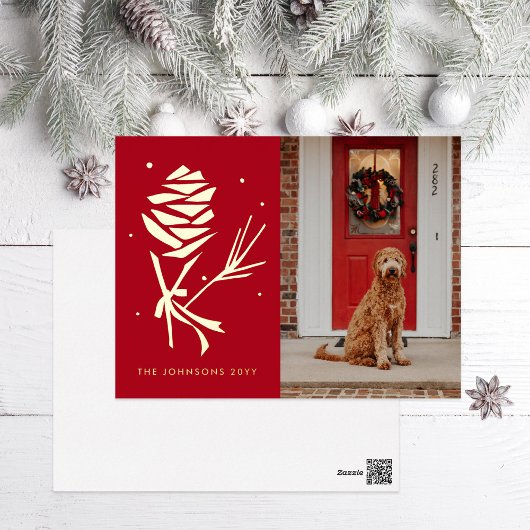 スノーピネコーンホリデーフォト 箔シーズンポストカード