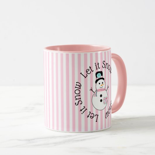 スノーピンクの雪だるまクリスマスコーヒーマグ マグカップ (正面右)