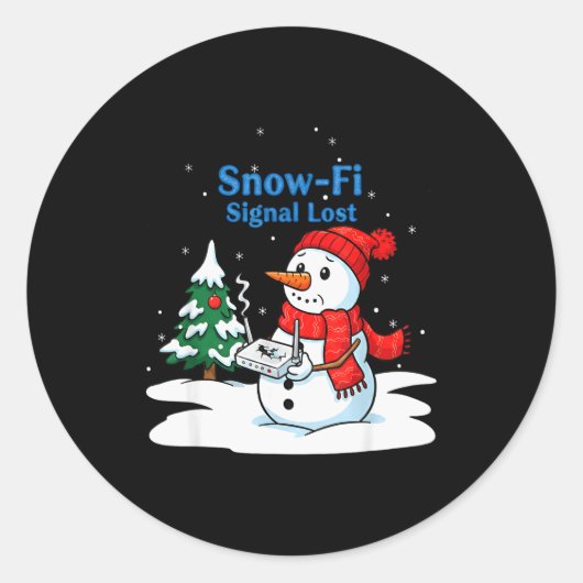 スノーファイ信号喪失 楽しいクリスマス スノーマン WiFi ラウンドシール (正面)