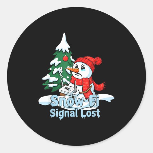 スノーファイ信号喪失 楽しい雪だるまクリスマスアート ラウンドシール (正面)