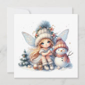 スノーフェアリーと雪だるまのホリデーカード (正面)