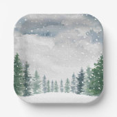 スノーフォレスト冬ワンダーランドベビースシャワーパーティー ペーパープレート (正面)