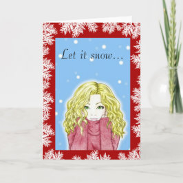 スノーフォールガールホリディグリーティングカード シーズンカード