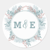 スノーフォールシダ冬の結婚式のシール ラウンドシール (正面)