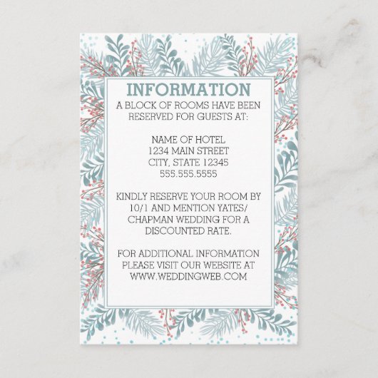 スノーフォールシダ冬の結婚式の囲いカード エンクロージャーカード (正面)