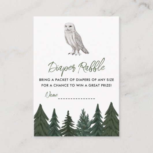 スノーフクロウおむつラッフルベビーシャワー エンクロージャーカード (正面)