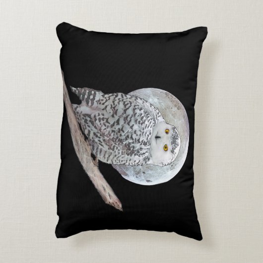 スノーフクロウと月絵画のオリジナル- Bird Art アクセントクッション (裏面(縦))