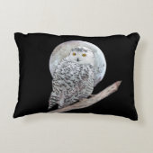 スノーフクロウと月絵画のオリジナル- Bird Art アクセントクッション (裏面)