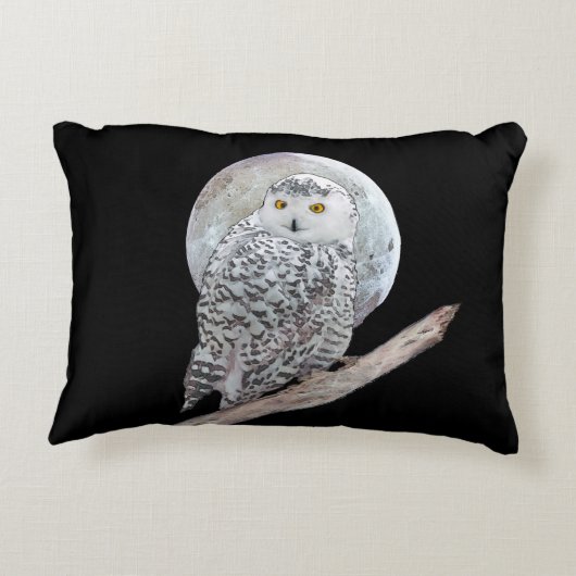 スノーフクロウと月絵画のオリジナル- Bird Art アクセントクッション (裏面)