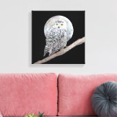 スノーフクロウと月絵画のオリジナル- Bird Art キャンバスプリント (インサイチュ (リビング))