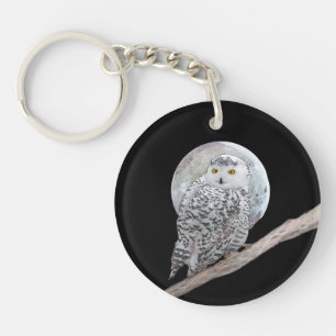 スノーフクロウと月絵画のオリジナル- Bird Art キーホルダー