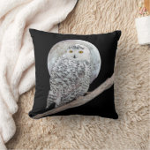 スノーフクロウと月絵画のオリジナル- Bird Art クッション (ブランケット)