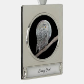 スノーフクロウと月絵画のオリジナル- Bird Art シルバープレートバナーオーナメント (右)