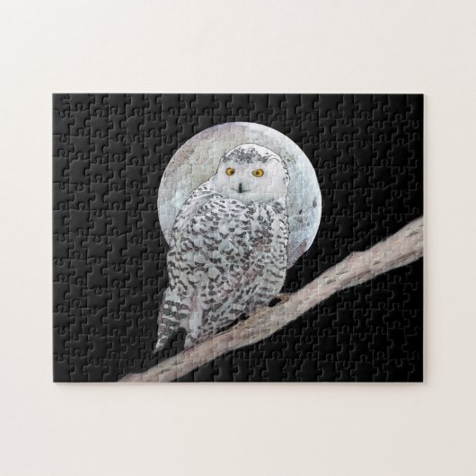 スノーフクロウと月絵画のオリジナル- Bird Art ジグソーパズル (横)