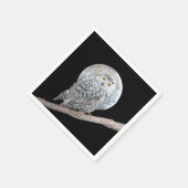 スノーフクロウと月絵画のオリジナル- Bird Art スタンダードカクテルナプキン (角)