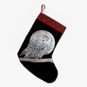 スノーフクロウと月絵画のオリジナル- Bird Art スモールクリスマスストッキング (正面 (吊り時))