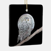 スノーフクロウと月絵画のオリジナル- Bird Art セラミックオーナメント (右)
