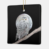 スノーフクロウと月絵画のオリジナル- Bird Art セラミックオーナメント (左)