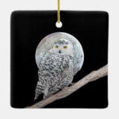スノーフクロウと月絵画のオリジナル- Bird Art セラミックオーナメント (裏面)