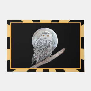 スノーフクロウと月絵画のオリジナル- Bird Art ドアマット