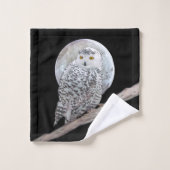 スノーフクロウと月絵画のオリジナル- Bird Art バスタオルセット (ウォッシュタオル)