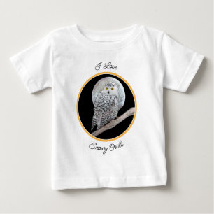 スノーフクロウと月絵画のオリジナル- Bird Art ベビーTシャツ