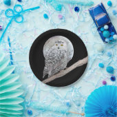 スノーフクロウと月絵画のオリジナル- Bird Art ペーパープレート (パーティー)