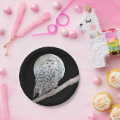 スノーフクロウと月絵画のオリジナル- Bird Art ペーパープレート (パーティー)