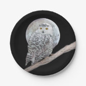 スノーフクロウと月絵画のオリジナル- Bird Art ペーパープレート (正面)