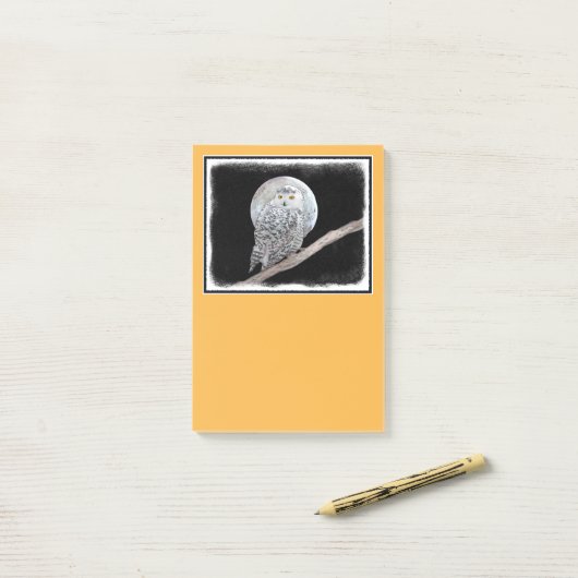 スノーフクロウと月絵画のオリジナル- Bird Art ポストイット (デスク上)