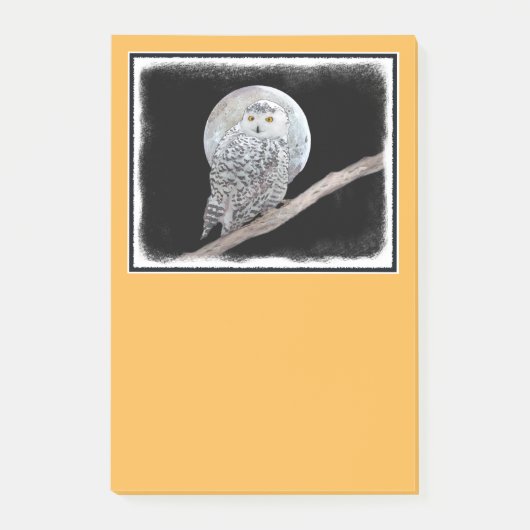 スノーフクロウと月絵画のオリジナル- Bird Art ポストイット (正面)