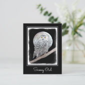 スノーフクロウと月絵画のオリジナル- Bird Art ポストカード (スタンド正面)