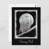 スノーフクロウと月絵画のオリジナル- Bird Art ポストカード (正面/裏面)