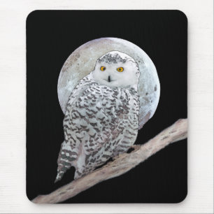 スノーフクロウと月絵画のオリジナル- Bird Art マウスパッド
